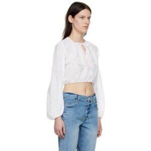 NWOT Frame Women's White Eyelet Cropped Blouse Top Size S
